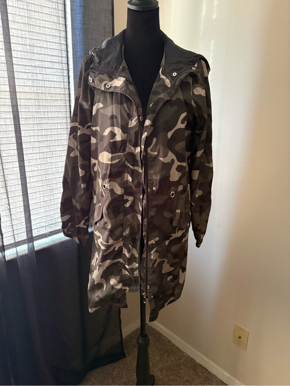 Womens Olive Camo Hooded Utility Jacket